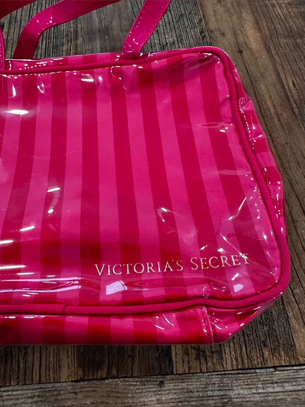 Victoria's Secret Hot Pink Clear Panel Travel Cosmetic Pouch
